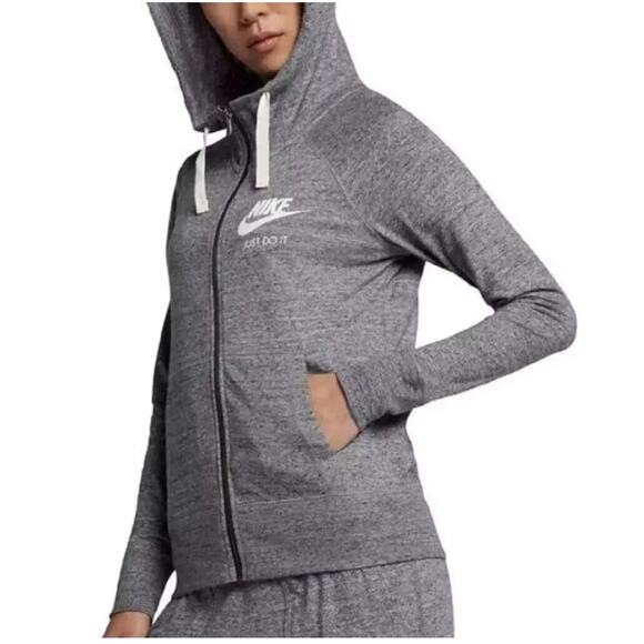 Nike Jacket Gray Women Just Do It Swoosh Full Zip Hoodie 883729 091 Size Large - Picture 1 of 12